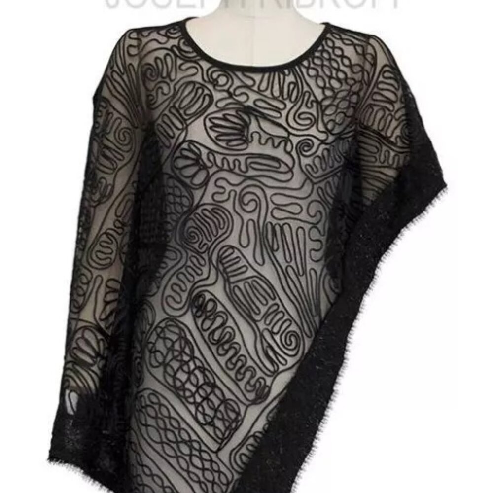 Joseph Ribkoff NWT Black 8 Cover Up Poncho/Kimono Lace Fringe Sparkle 164549
